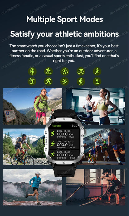 2026 New Military Outdoor Smart Watch Men's GPS Flashlight Bluetooth Call 2.01" AMOLED Screen 3ATM Waterproof Sports Smartwatch