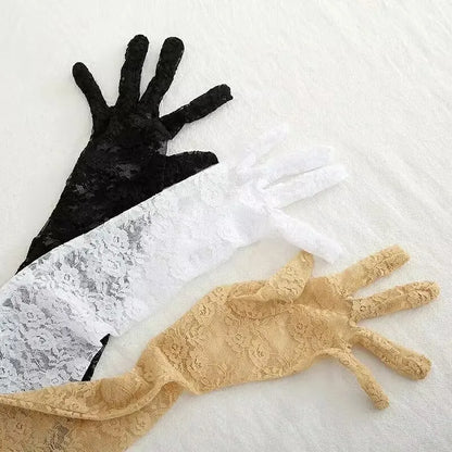 Women Sexy Hollow Lace Summer Drive Cycling Breathable Gloves Thin Transparent Exquisite Etiquette Lolita Cosplay Soft 40 cm
