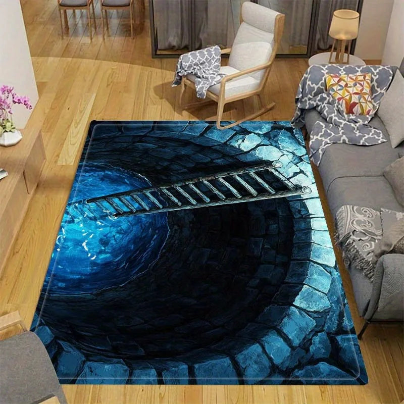 Mysterious Blue Ladder Rug for Modern Homes | Abstract Art Floor Decor | Unique Living Room Area Rugs Skid resistant carpet