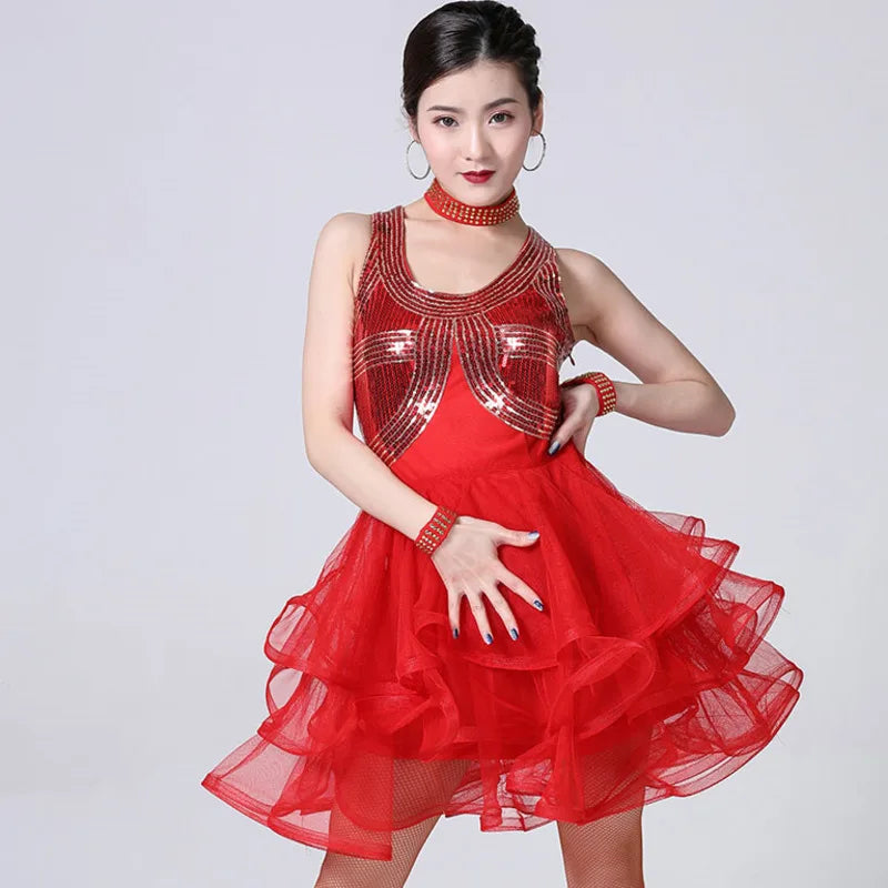 Ballroom Latin American Dance Dress For Woman Competition Dancewear Performance Practice Sequin Modern Costume Mesh Clothing