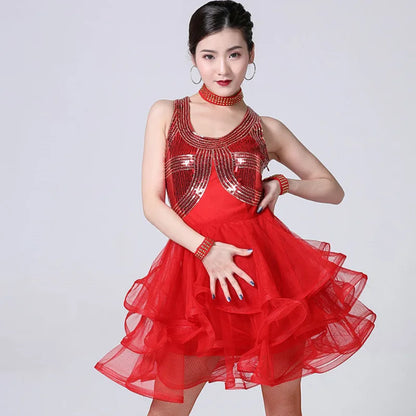 Ballroom Latin American Dance Dress For Woman Competition Dancewear Performance Practice Sequin Modern Costume Mesh Clothing
