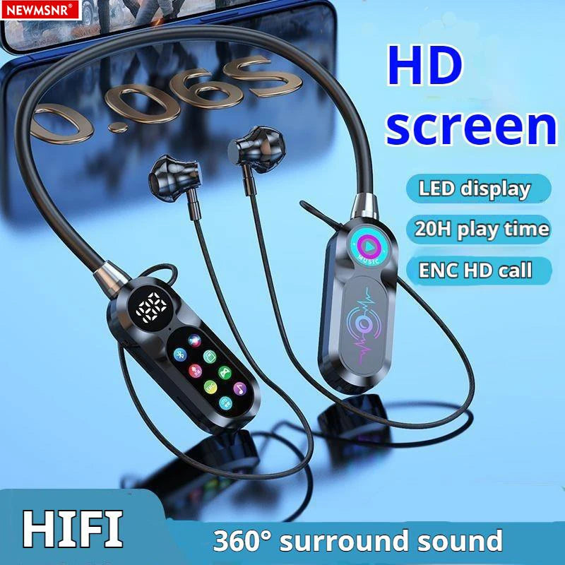 For Live Karaoke HD Screen Wireless Bluetooth 5.4 Headphones HiFi Sound Neckband Earphones Sports Gamer Headsets Noise Reduction