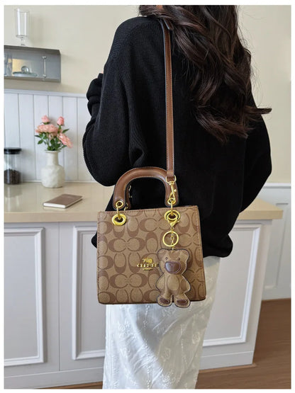 Luxury Women Bag 2026 New Vintage Classic Monogram Handbag Fashion Designer Ladies Tote Crossbody Bag with Bear Charm