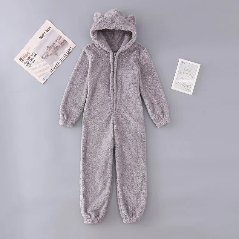 2025 New Sexy Onesies for Women Plush Hooded Bum Open Ass Flap Jumpsuit Thicken Pajamas Solid Long-Sleeve Zipper Sleepwear