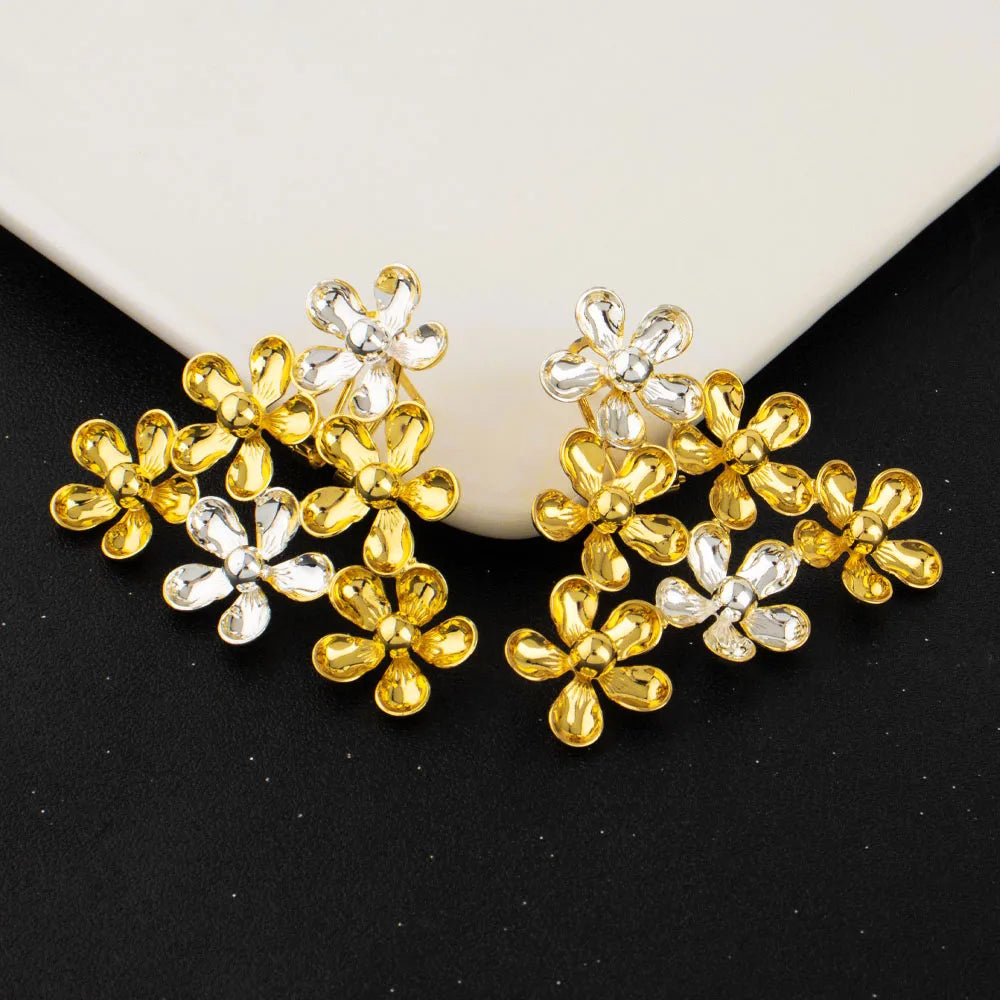 Fashion Silver Gold Color Hollow Shape Necklace Earrings Bracelet Ring Set for Women Exaggerated Design Jewelry Gift for Party