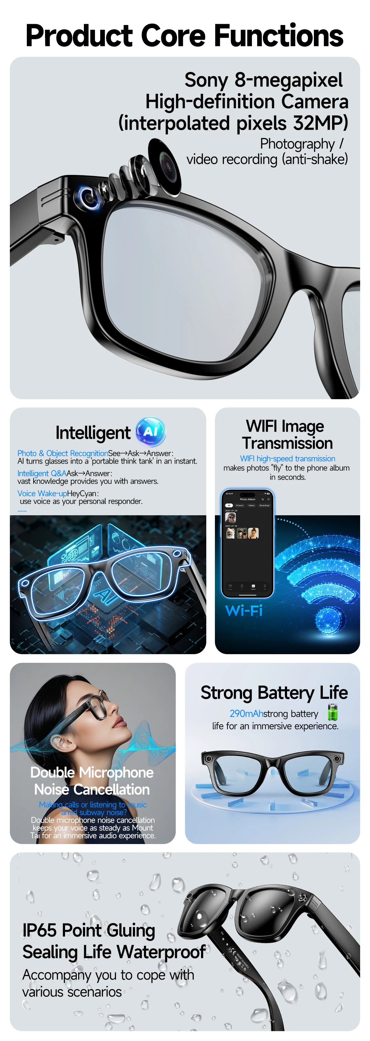 New 8MP Camera Smart Glasses Photography Video AI Intelligent Interactive Translation Call Smart Sunglasses Men Women Eyeglass