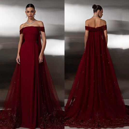 Customized Sparkle Intricate Chiffon Sequined Beading A-line Off-the-shoulder Long Dresses Bespoke Occasion Dresses High Quality