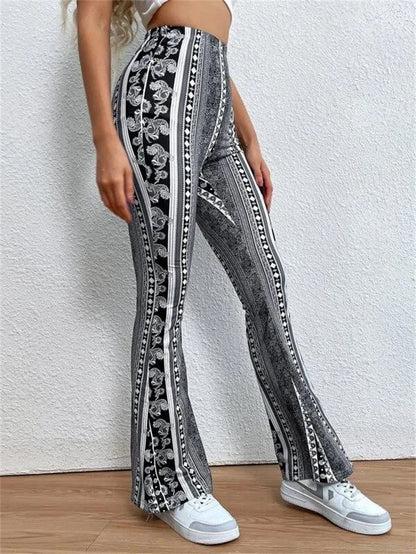 Personalized and Trendy Street Style Women's High Elasticity Tight Fitting Slightly Flared Sexy Printed Pants Leggings