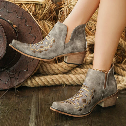 Fashion Retro Women ankle boots low heel square head stitching line embroidery shoes soft short boots party banquet Plus Size 43