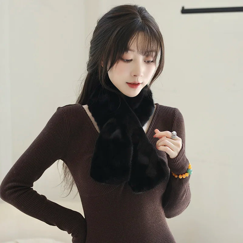 Besfilin Genuine Real Mink Fur Unisex Scarf Double-Sided Solid Color Patchwork Warmth for Men And Women Spring Autumn Winter