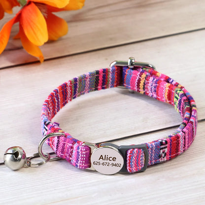 Cat Collar Free Personalized Kitten Collars Engraved Pet Puppy Name Necklace Collars Anti-lost for Cats Small Dogs Adjustable