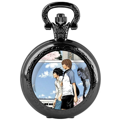 Classy Death Note Design Black Quartz Pocket Watch Fashion Necklace Timing Pendant with Chain Gift for Man Woman Souvenir