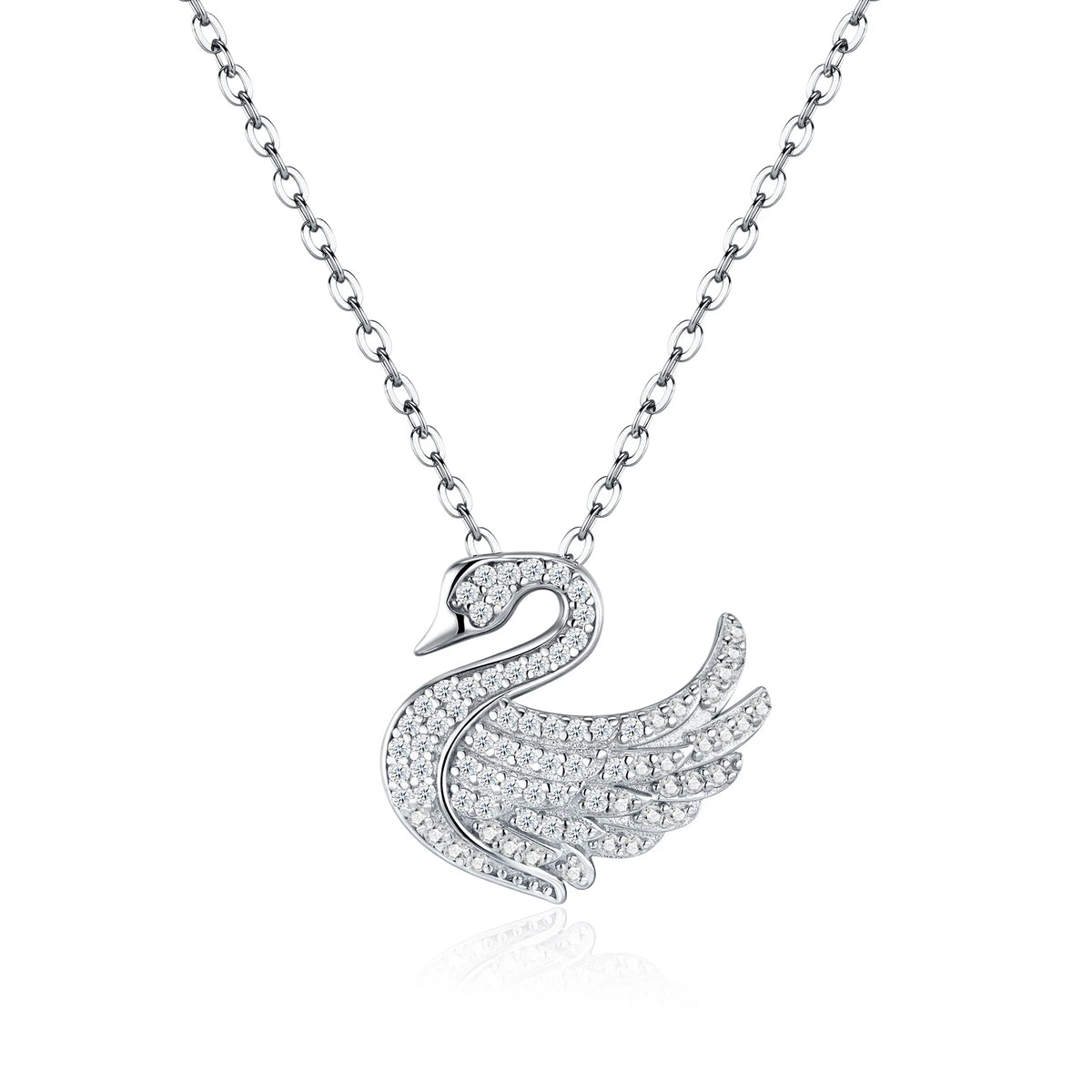 S925 Sterling Silver D‑Color Moissanite Swan Necklace, Sparkling Pave Pendant, Hypoallergenic Fine Jewelry Gift for Women