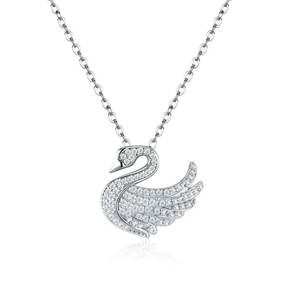 S925 Sterling Silver D‑Color Moissanite Swan Necklace, Sparkling Pave Pendant, Hypoallergenic Fine Jewelry Gift for Women