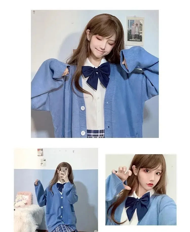 Japan School Sweater Spring Autumn V-neck Cotton Knitted Sweater College Style JK Uniform Cardigan 5 Color Student Girls Cosplay
