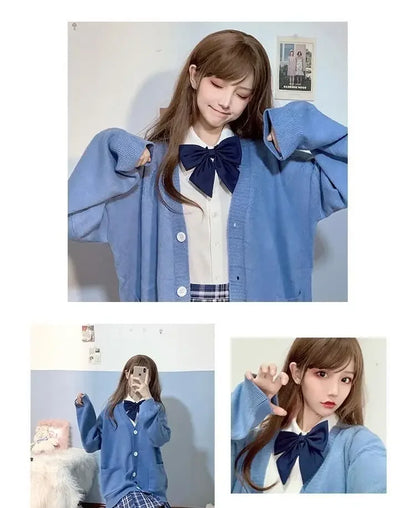 Japan School Sweater Spring Autumn V-neck Cotton Knitted Sweater College Style JK Uniform Cardigan 5 Color Student Girls Cosplay