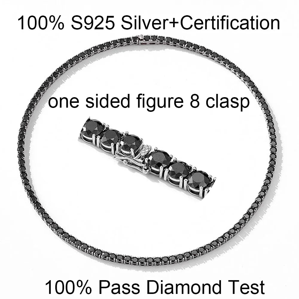 COSYA 3/4/5/6.5mm Black Moissanite Tennis Necklace For Women Men S925 Sterling Silver Lab Diamond Luxury HipHop Fine Jewelry