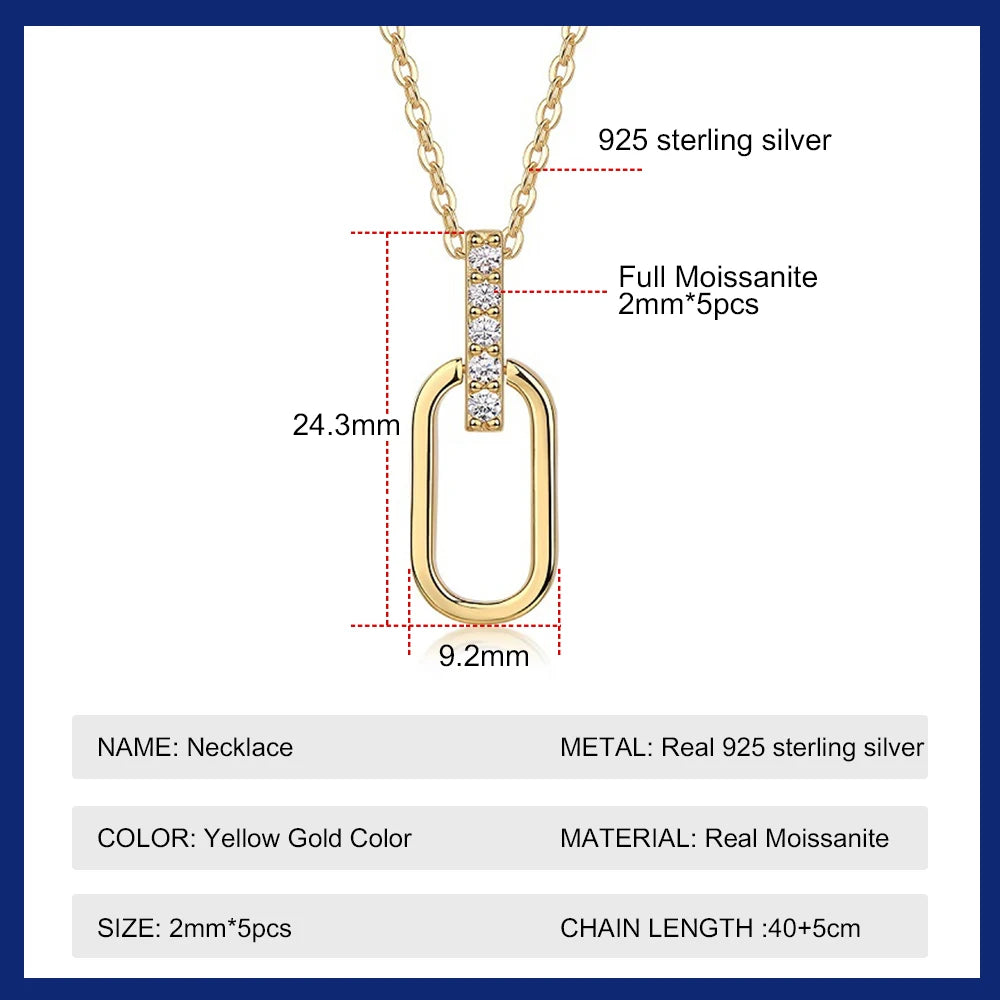 Sweetrain 2mm Moissanite Pandent Necklace Adjustable 925 Sterling Silver Paperclip Clavicle Chain for Women Daily Jewelry
