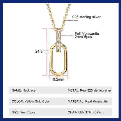Sweetrain 2mm Moissanite Pandent Necklace Adjustable 925 Sterling Silver Paperclip Clavicle Chain for Women Daily Jewelry