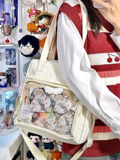 New Kawaii Ulzzang Itabag Girls Simple High Quality Nylon Shoulder Bag With Display Plate Crossbody Bags College Student Ita Bag