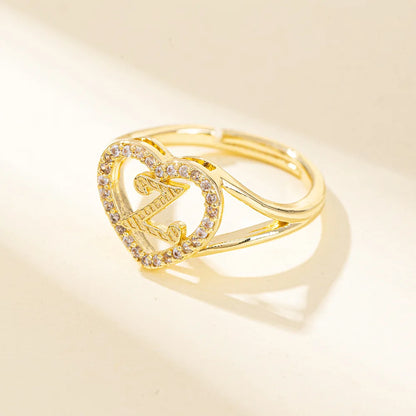 White Zircon 26 Letters A-Z Love Heart Open Adjustable Rings For Women Gold Silver Color Wedding Band Jewelry Mother's Day Gifts