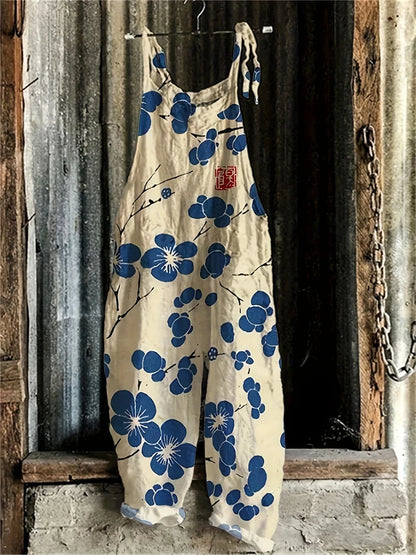 New Women's Sling Bodysuit Pants Sleeveless Floral Printed Wide Leg Pants Casual Outdoor Loose Backless Comfortable Breathable