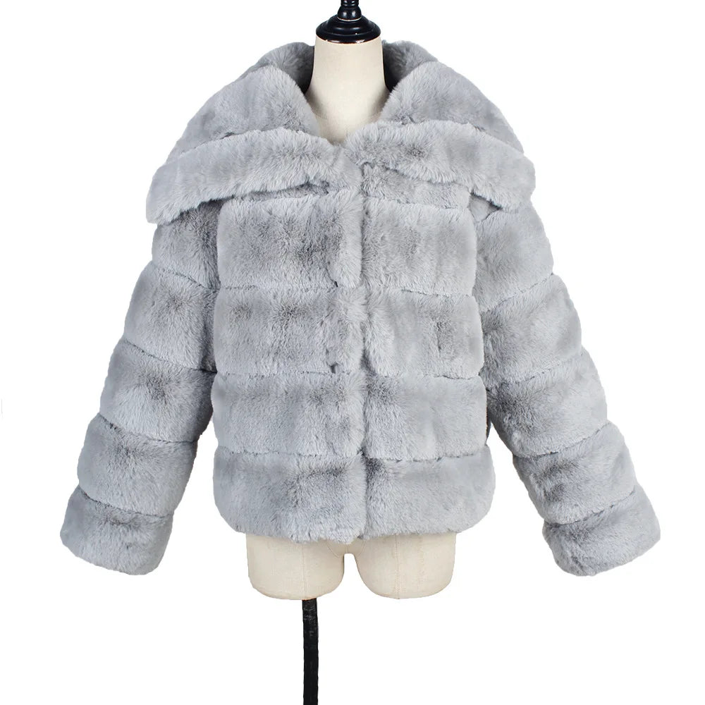 2026 Autumn Winter Turndown Collar Faux Fur Coat Women Casual Long Sleeve Fluffy Plush Jacket Khaki Thick Fake Fur Warm Cardigan