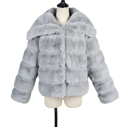 2026 Autumn Winter Turndown Collar Faux Fur Coat Women Casual Long Sleeve Fluffy Plush Jacket Khaki Thick Fake Fur Warm Cardigan