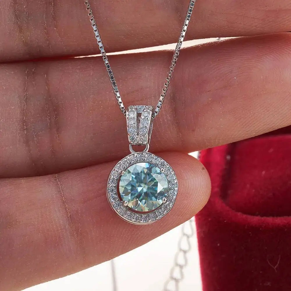 S925 Sterling Silver Moissanite Necklace 1 Carat Round Shape colorful lab-created diamond jewelry For Women