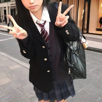 2026 Spring Autumn New Women Japanese JK School Blazer Jacket Preppy College Style Student Campus Outerwear Uniform Coat