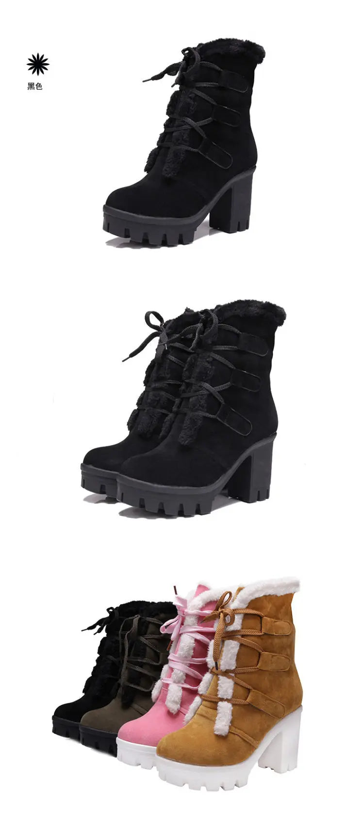 Winter Warm Girls Boots Fashion Lace Up Platform High Heels Women Ankle Boots Cosplay Casaul Party Fur Warm Women Boots Shoes 43