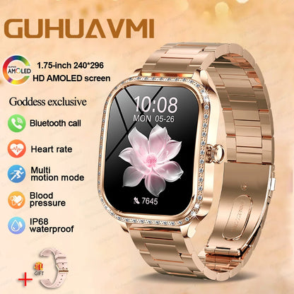 New Fashion Women's Smart Watch Heart Rate 1.75 Inch 240*296 HD Screen Diamond Watch Bluetooth Call Waterproof SmartWatch Ladies
