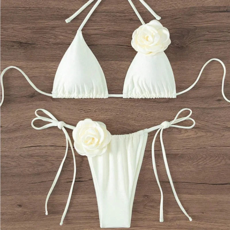 2026 S-L Sexy 3D Flowers Halter Strappy Bikini Women Swimwear Female Swimsuit Two-pieces Bikini Set Bather Bathing Suit Swim