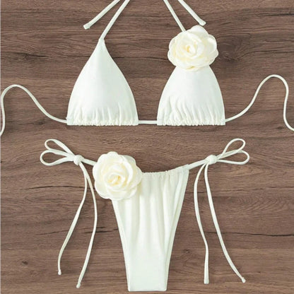 2026 S-L Sexy 3D Flowers Halter Strappy Bikini Women Swimwear Female Swimsuit Two-pieces Bikini Set Bather Bathing Suit Swim