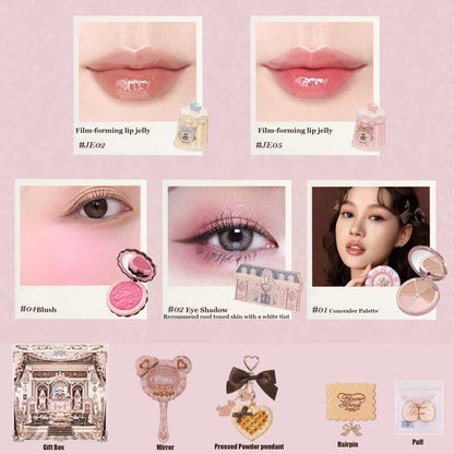 Flowerknows THE SWEETIE BEAR COLLECTION Makeup Gift Set All In Concealer Palette Blush Setting Powder Lip Jelly Gift Box Mirror