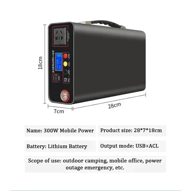 300W 220V 90000mAh Portable Power Station  Solar Generator Outdoor Camping Emergency Mobile Power Bank LiFePO4 Backup Battery