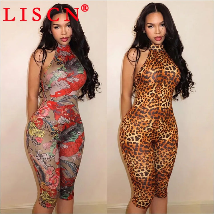 10 Bulk Items Wholesale Lots Jumpsuits for Women Sexy Sleeveless Printing Bodycon Rompers Party Club Clothes K17340