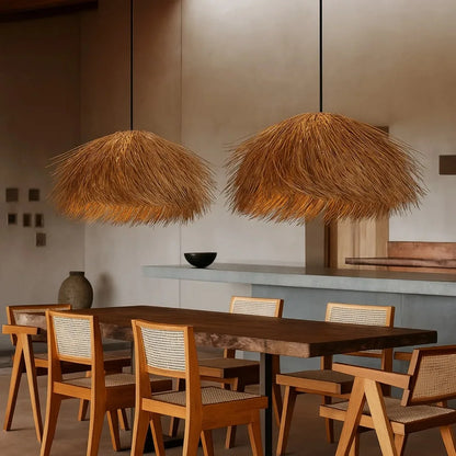 Japanese Wabi Sabi LED E27 Pendant Lights 50CM Rattan Straw Hat Chandelier Retro B&B Suspend Lamp Retro Raffia Decor Droplight