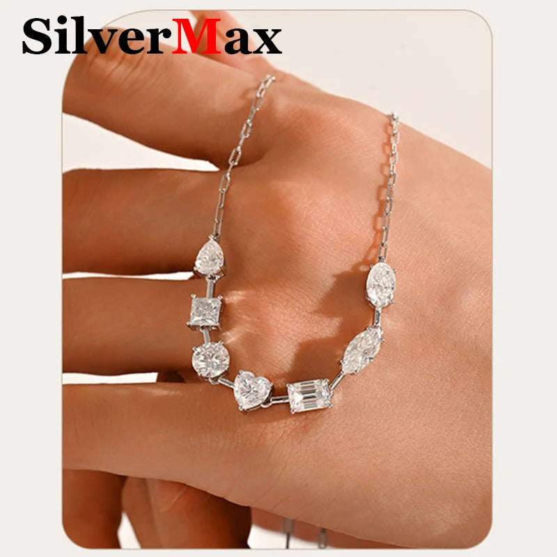 Emerald Heart Pear Princess Oval Marquise Moissanite Diamond Necklace For Women S925 Silver Jewelry Women's Moissanite Necklace