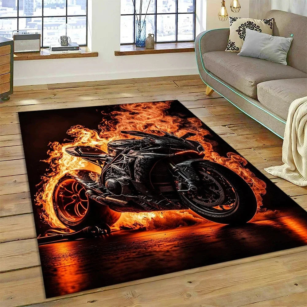 Motocross Modern retro Motorcycle Carpet Rug for Bedroom Living Room Home Sofa Decoration,Children Game Large Decor Floor Mat