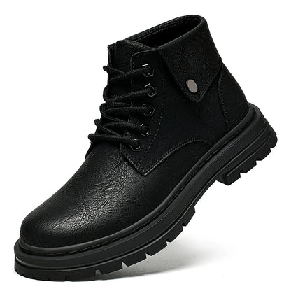 Genuine Leather Mens Motorcycle Boots Handmade Retro Men Ankle Boots Man Winter Plush Snow Botas Outdoor High Top Shoes Sneakers