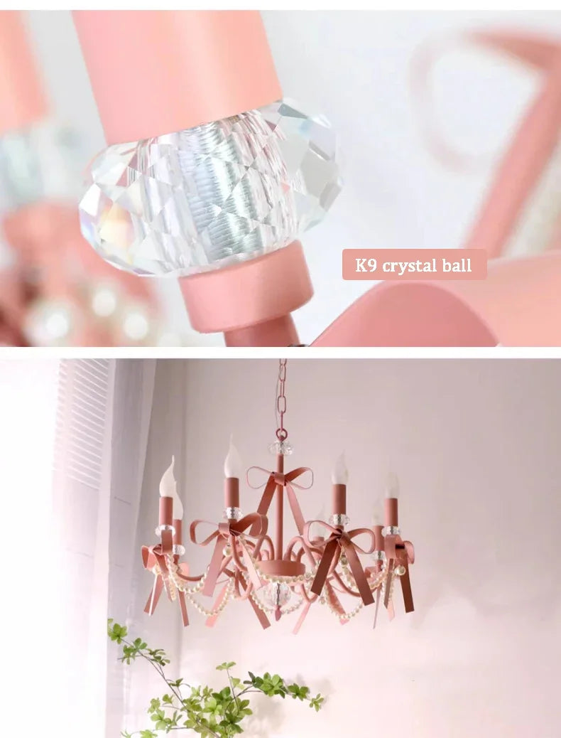 Pink Lovely Children's Room Chandeliers Crystal Cute Kid's Bedroom Pendant Lights Living Room Bedroom Hanging Lamps
