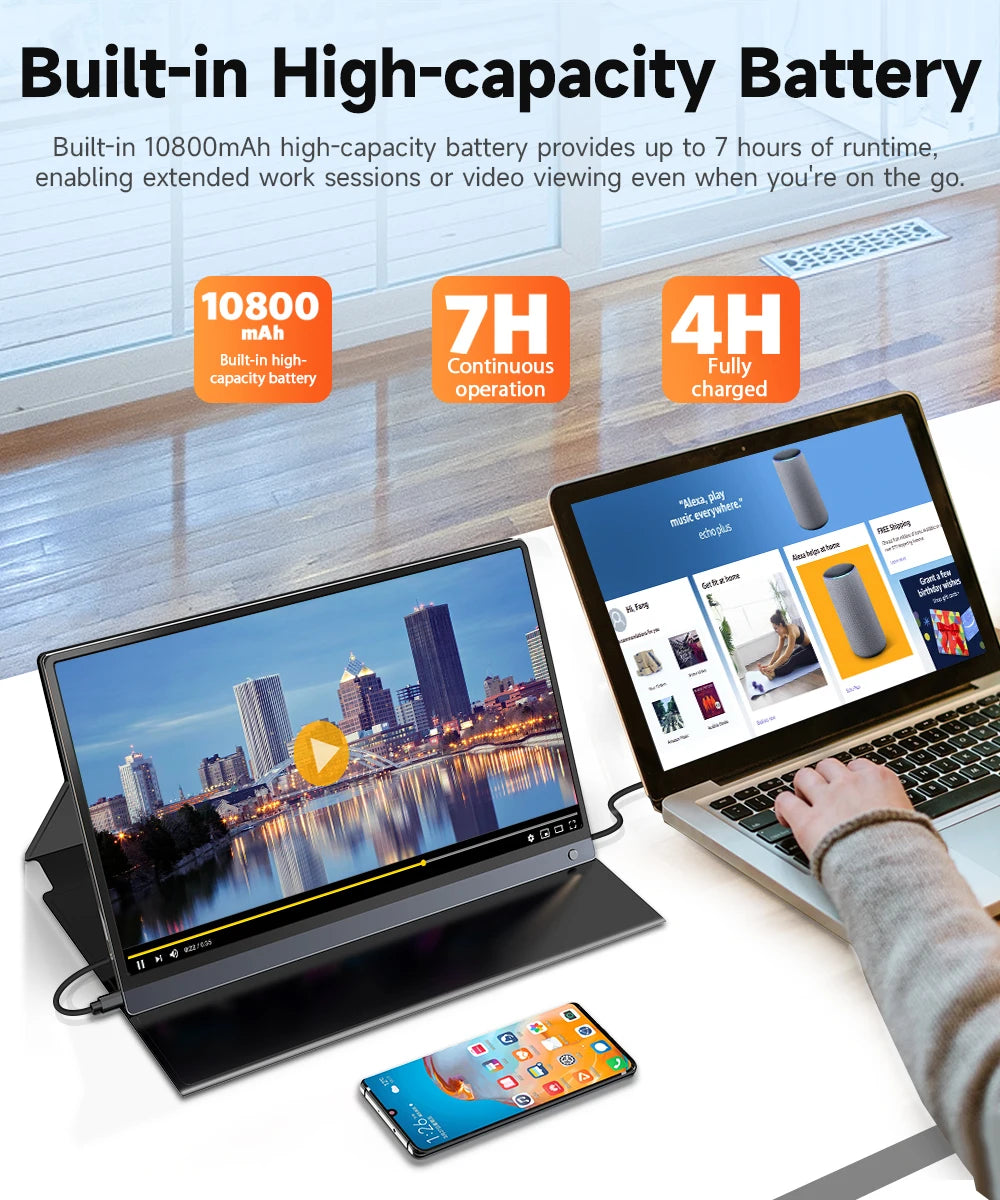 UPERFECT 15.6 " Toucscreen Monitor Built-in 10800mAh Rechargercable Battery 1080P FHD USB C HDMI 120Hz Portable Gaming Display
