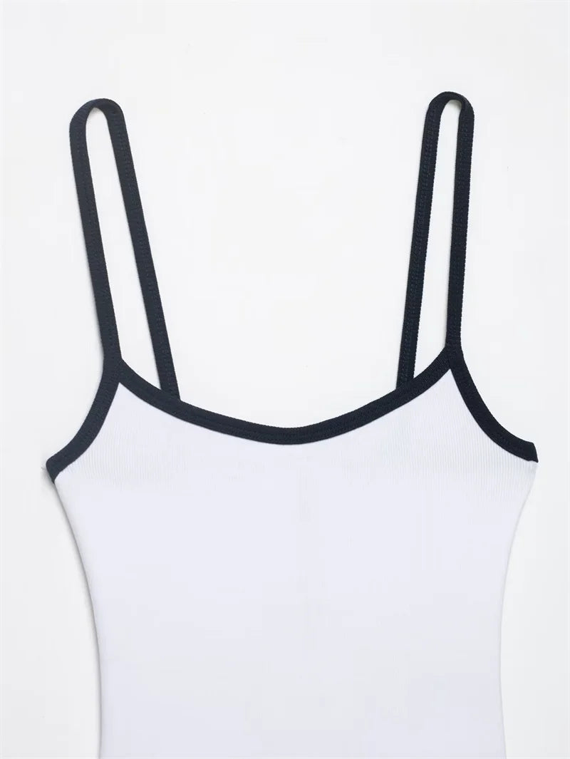 Women's Bodysuit 2026 New Fashion Spring Summer Color-block Trim Jumpsuit for Women Chic Personality Spaghetti Strap Bodysuit