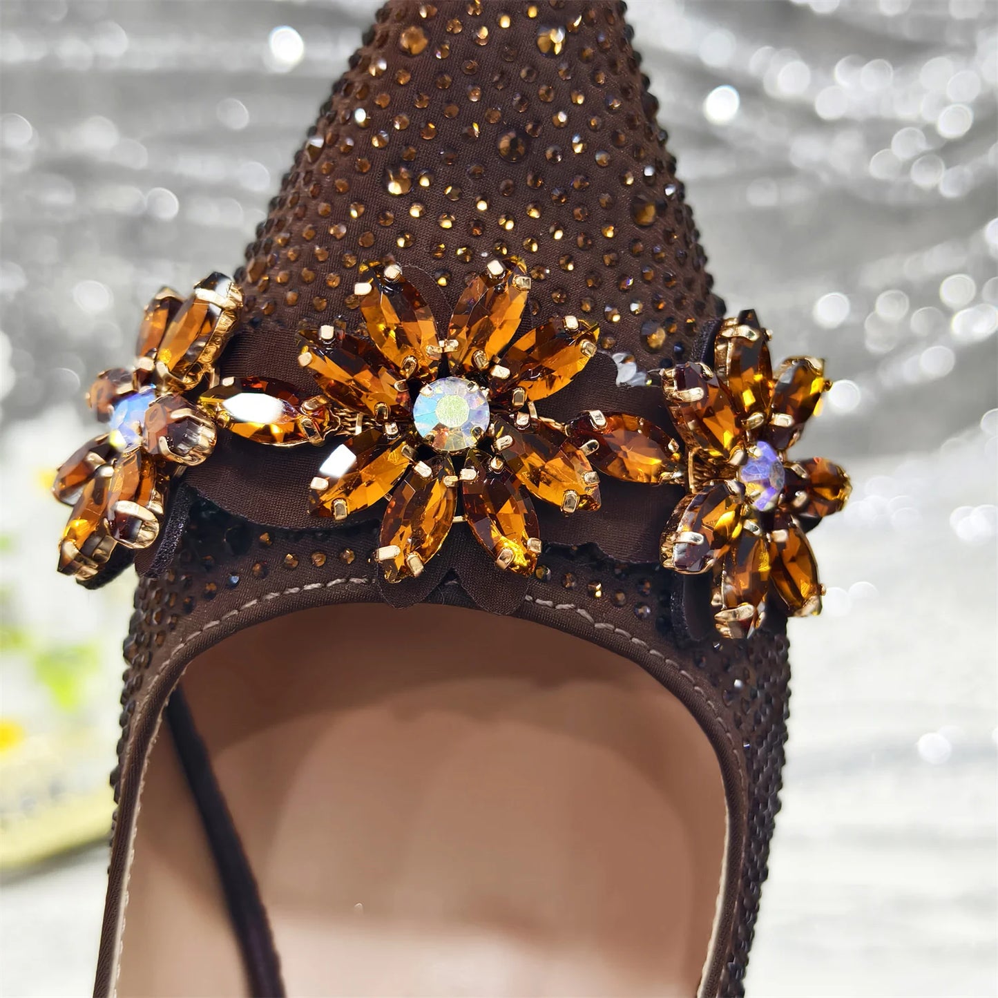 Venus Chan Olive-Green Pointed-Toe Women's High Heels Shoes and Bags for Party Rhinestone Evening Elegant Luxury Handbag