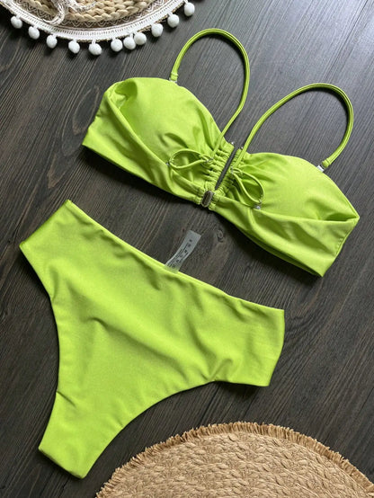 Bandeau Bikini Push Up Women Swimsuits 2026 Sexy Female Swimwear Brazilian Bikini Set Thong Biquini Swim Suits Solid Beachwear