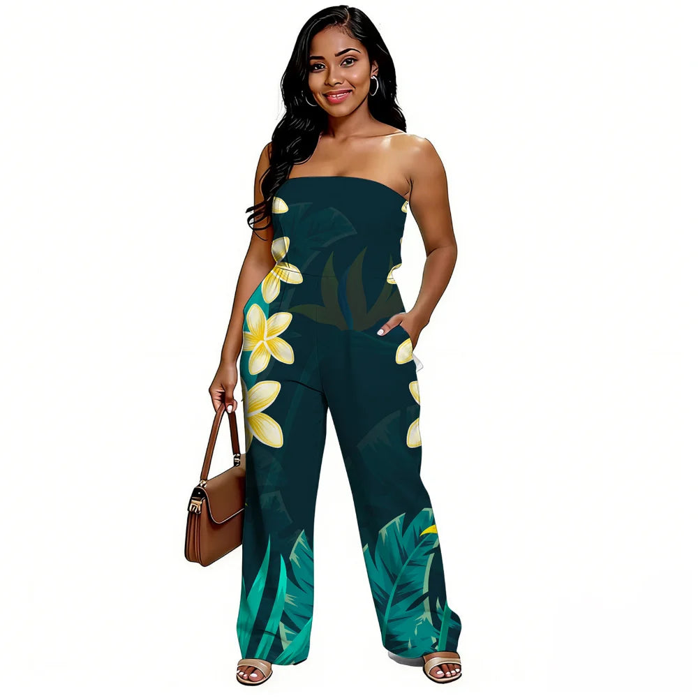 Newly designed Polynesian-style casual loose-shoulder women's one-piece pants with ethnic style - Samoan wide-leg pants