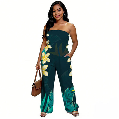 Newly designed Polynesian-style casual loose-shoulder women's one-piece pants with ethnic style - Samoan wide-leg pants