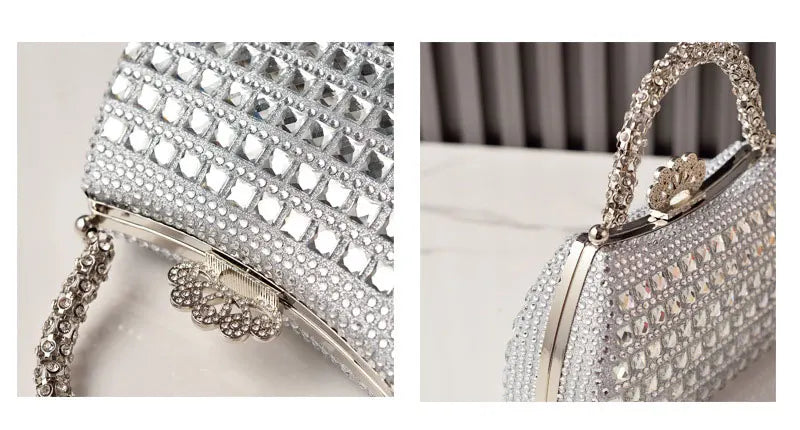Silver Woman Bag Shine Bling Crown Hasp Diamond Shoulder Bag Crossbody Luxury Designers Rivet Clutch Party Evening Sparkly Purse