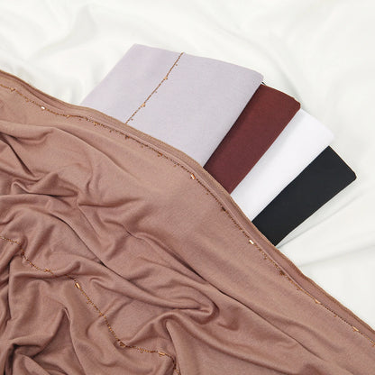 Rhinestone Modal Cotton Jersey Hijab Scarf For Women Stretch Shawl Plain Muslim Headband Fashion Solid Color Long Muffler